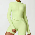 ז׳קט אימון קצר עם רוכסן וצווארון עומד – ירוק ליים